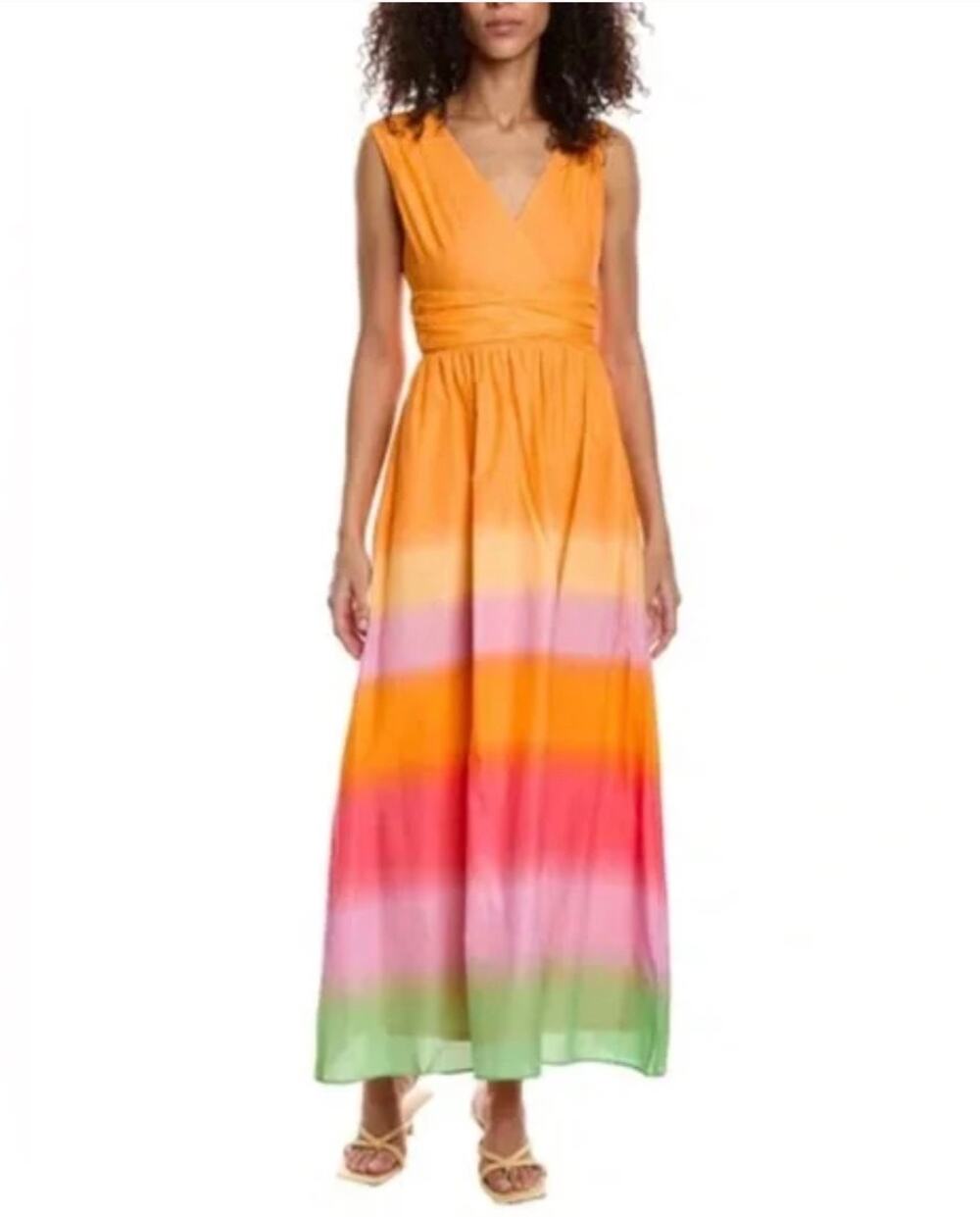 Taylor Womens L Rainbow Ombre Sleeveless Maxi Summer Beach Vacay Dress NEW
